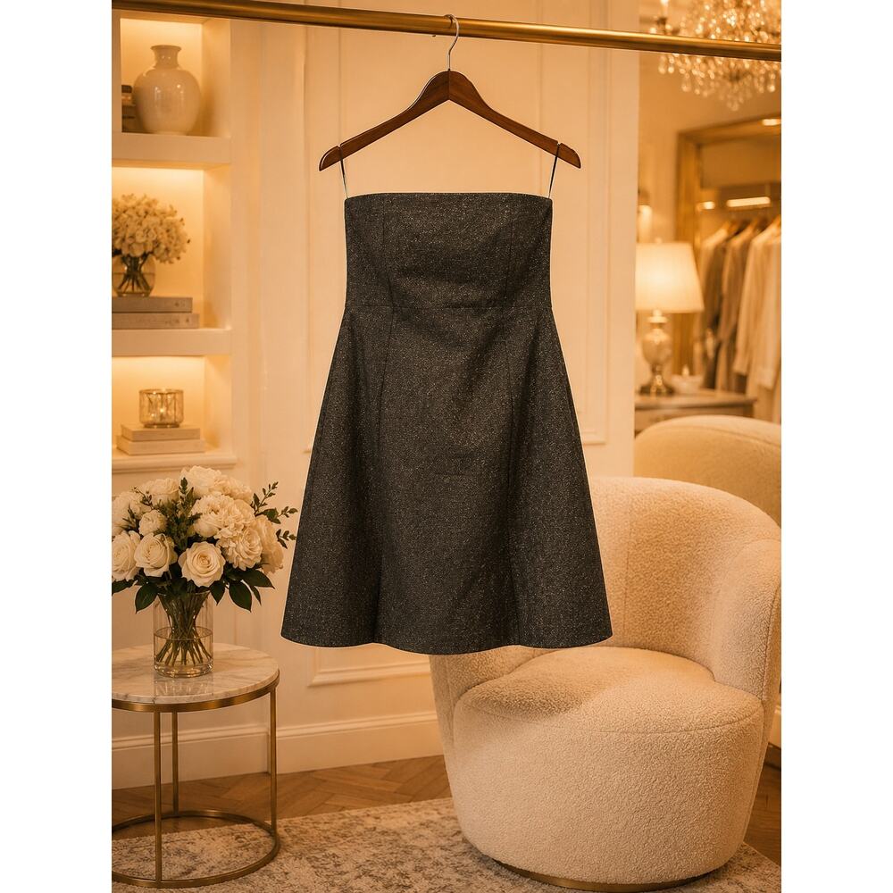 Theory Cocktail Preppy Shimmer Strapless Coccktail Evening Wool Angora Dress